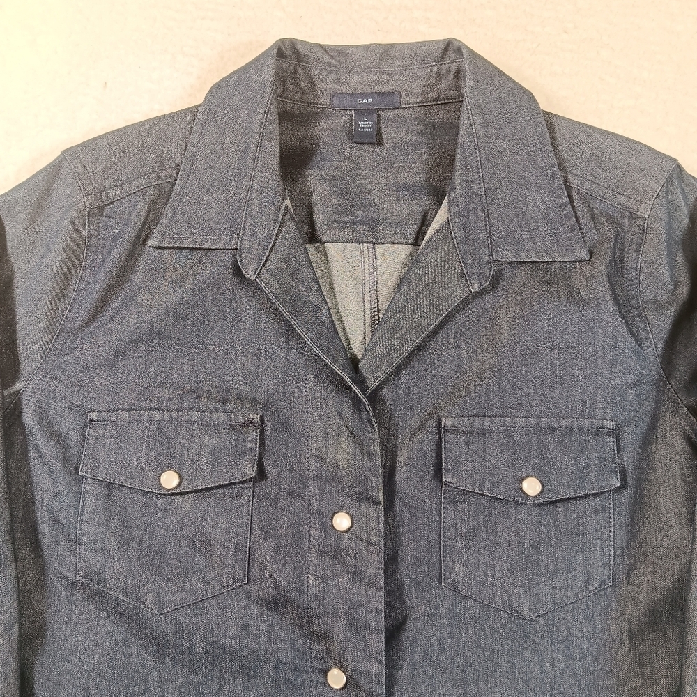 Vintage Gap Shirt Womens Large Blue Denim Pearl Snap Western Rodeo Flap Pocket - Picture 5 of 11